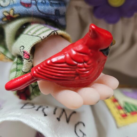 RARE UNIQUE Granny Garden Doll Artist Made Red Hair Cardinal Patchwork Dress - Picture 7 of 9